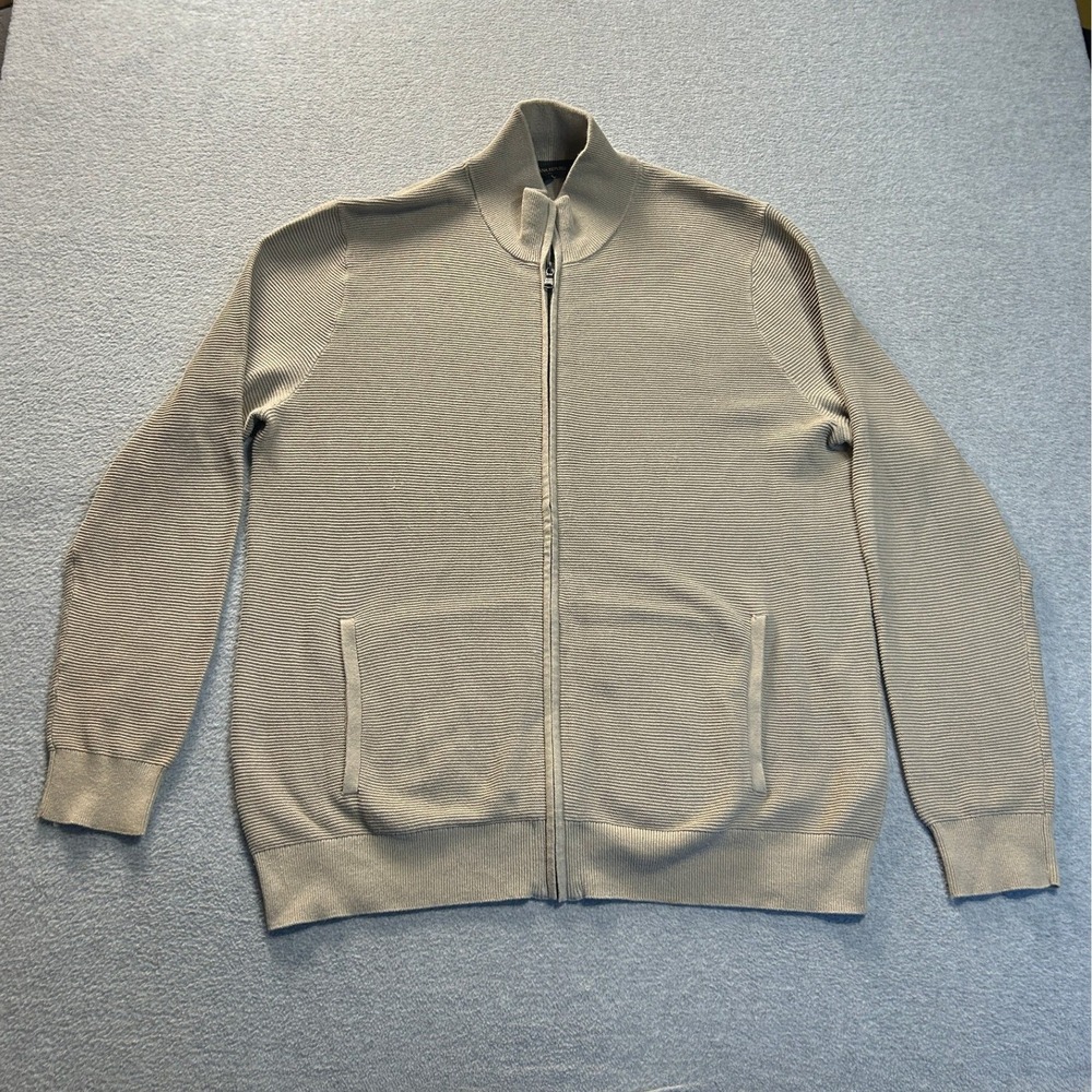 Banana Republic Knit Sweater Jacket Mens XL Light Gray Full Zip Mock Neck Casual